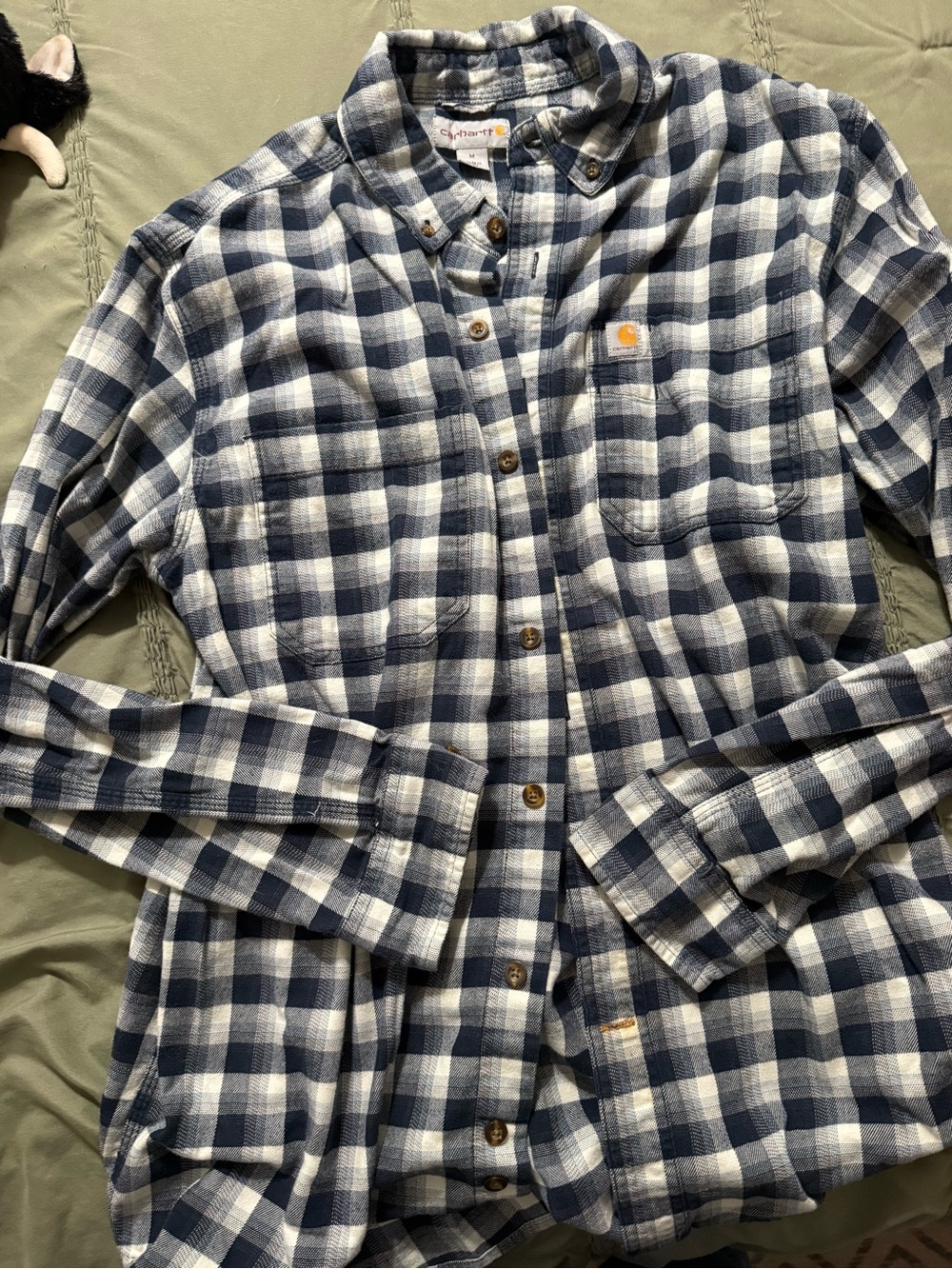 Carhartt Mens Blue & White Plaid Button-Up Flannel Jacket